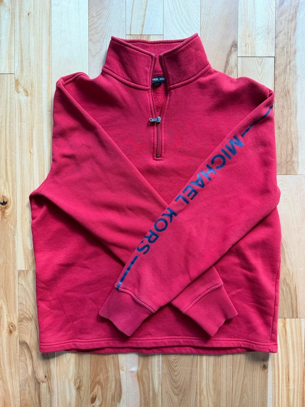 Michael Kors Womens Red Quarter-Zip with Sleeve Logo
